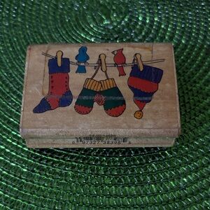 Festive Wooden Stamp with Hanging Stockings Design